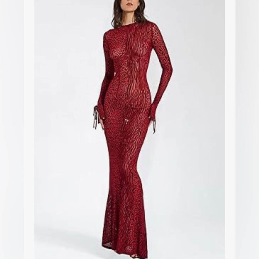 NEW Women’s Patricia Burgundy Leopard Burnout Velvet Backless Maxi Dress